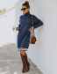 Fashion Sapphire High Neck Long Sleeve Knitted Dress