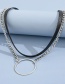 Fashion Black Metal Leather Circle Double Necklace