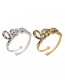 Fashion White Gold Micro Diamond Letter Open Ring