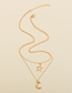 Fashion Gold Color Pentagon Moon Pendant Multi-layer Necklace