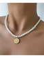 Fashion White Metal Portrait Coin Pearl Bead Necklace