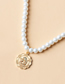 Fashion White Metal Portrait Coin Pearl Bead Necklace