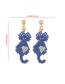 Fashion Blue Alloy Inlaid Rice Bead Cat Earrings
