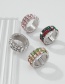 Fashion Pink+green Geometric Square Imitation Diamond Wide Brim Ring