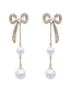 Fashion Gold Bowknot Pearl Tassel Stud Earrings
