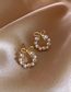 Fashion Gold Alloy Diamond Bow Pearl Stud Earrings