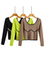 Fashion Green Crew Neck Contrast Knit Top