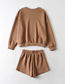 Fashion Brown Letter Sweatshirt + Straight Shorts Set