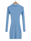 Fashion Sky Blue Polo Neck Knit Long Sleeve Dress