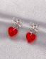 Fashion Red Bow Love Heart Stud Earrings