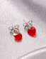 Fashion Red Bow Love Heart Stud Earrings