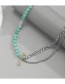 Fashion Blue Stainless Steel Stitching Beaded Chain Necklace