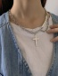 Fashion Steel Color Titanium Steel Cross Pearl Chain Necklace