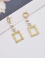 Fashion Gold Metal Square Pearl Stud Earrings