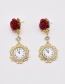 Fashion Red Metal Rose Clock Earrings