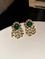 Fashion Green Crystal And Diamond Tassel Stud Earrings