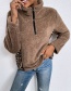 Fashion Khaki Lapel Stitched Leopard Print Long-sleeved Sweater