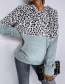 Fashion Green Leopard Print Panelled Hooded Long-sleeved Sweater