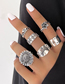 Fashion Silver Sunflower Butterfly Carved Five-pointed Star Ring Set