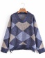 Fashion Beige Colorblock Checked Hole Knit Sweater
