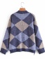 Fashion Navy Colorblock Checked Hole Knit Sweater