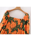 Fashion Orange Printed Pleated Square Neck Dress