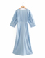 Fashion Blue Solid Color V-neck Split Dress