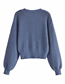 Fashion Blue V-neck Single-breasted Sweater Knitted Jacket