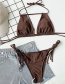 Fashion Brown Solid Color Strappy Split Swimsuit