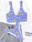 Fashion Blue Floral Split Swimsuit