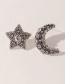 Fashion Silver Asymmetrical Stud Earrings With Diamond Pentagram And Moon