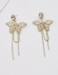 Fashion Gold Diamond Pearl Butterfly Tassel Long Earrings