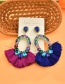 Fashion Navy Blue Alloy Diamond Drop Tassel Stud Earrings