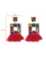 Fashion Color Alloy Diamond Square Tassel Stud Earrings