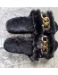 Fashion Black Plush Chain Slippers