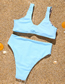 Fashion Blue Polka Dot Colorblock High Waist Split Swimsuit