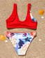 Fashion Red Knotted Contrast Color Split Swimsuit