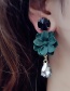 Fashion Green Flower Long Crystal Earrings