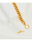 Fashion Steel Color Cuban Chain Pearl Stitching Necklace