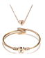 Fashion V Stainless Steel 26 Letters Rose Gold Necklace And Bracelet Set