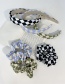 Fashion Green And White Grid Checkerboard Pleated Hair Tie