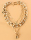 Fashion Gold Color Lock Type Ot Clasp Lock Multilayer Chain Necklace