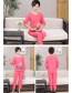 Fashion Rose Red Printed Round Neck Long-sleeved Pajamas And Trousers Pajama Set
