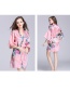 Fashion Pink Printed Lace Ice Silk Kimono Bathrobe