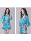Fashion Sky Blue Printed Lace Ice Silk Kimono Bathrobe