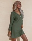 Fashion Army Green V-tie Buckle Knitted Dress