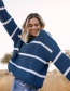 Fashion Black Bars On White Round Neck Striped Pullover Knit Sweater