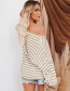 Fashion Khaki V-neck Striped Knitted Pullover Sweater