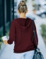 Fashion Wine Red V-neck Long Sleeve Patch Pocket Sweatshirt