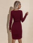 Fashion Wine Red Round Neck Lace Long Sleeve Pleated Dress